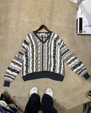 90s Old Glory Coogi Style Sweater: Earth Tone 3D Knit, Aztec XL - Israel, CA